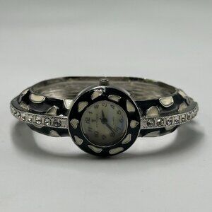 Ottimo Watch Women Silver Tone Black White Animal Print Bangle Band Works 7 Inch